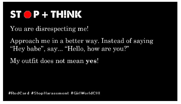 Stop & Think: you are disrespecting me card to hand to a harasser