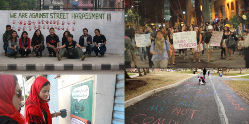 People in Nepal, Chile, Egypt and the USA take action to stop street harassment wiht street art, marching and chalking